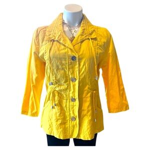 NWT Laura Ashley Bright Yellow Lightweight Spring Jacket Collar 3/4 Slv Size M